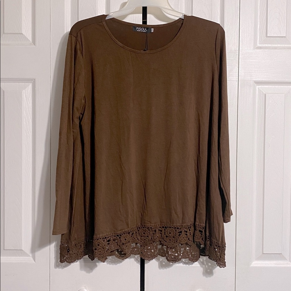 Fisoul NWT brown cotton blend lace knit top shirt size XXL